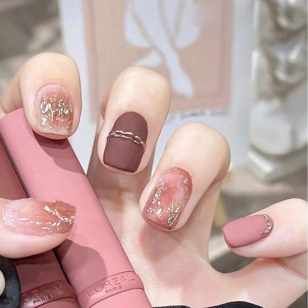 24pcs Short Square Ombre Smudged Matte Glitter Press-on Nail